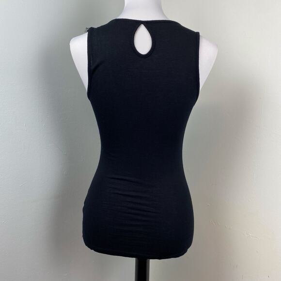 Neu Look Black Ruffle Lace Beaded Embellished Tank Top Shell Size 12 - Picture 4 of 7